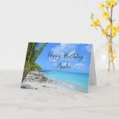 Beautiful Turquoise Tropical Beach  Birthday Karte (Gelbe Blume)