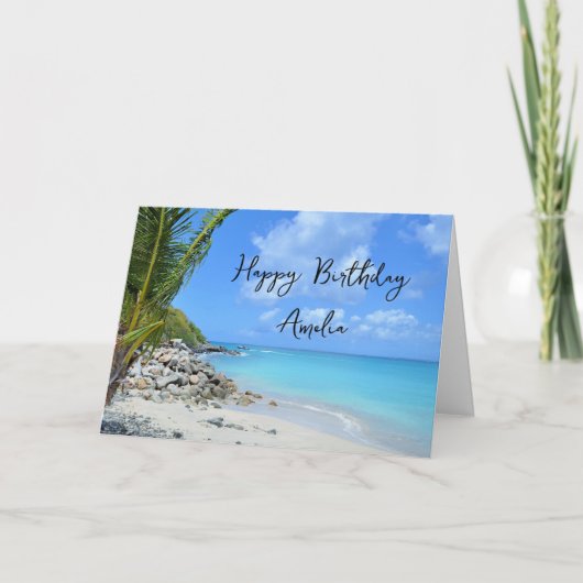 Beautiful Turquoise Tropical Beach Birthday Karte (Vorderseite)