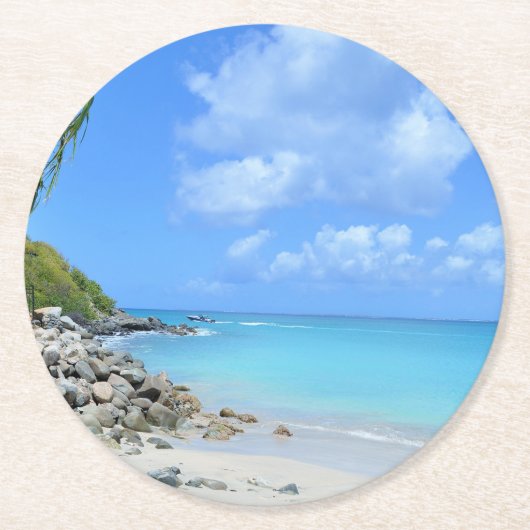 Beautiful Turquoise Tropical Beach Runder Pappuntersetzer (Vorderseite)