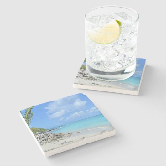 Beautiful Turquoise Tropical Beach Steinuntersetzer (Seitenansicht)