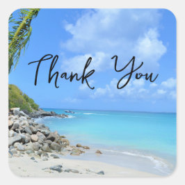 Beautiful Turquoise Tropical Beach Thank You Quadratischer Aufkleber