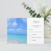 Beautiful Turquoise Tropical Beach Wedding RSVP Karte (Stehend Vorderseite)