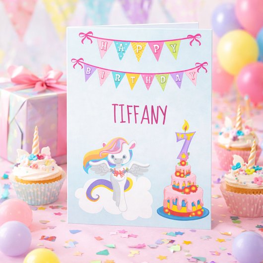Beautiful Unicorn 7. Geburtstag Blau Karte