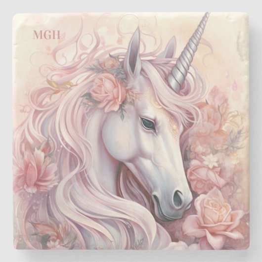 Beautiful Unicorn Custom Monogram Steinuntersetzer (Vorderseite)