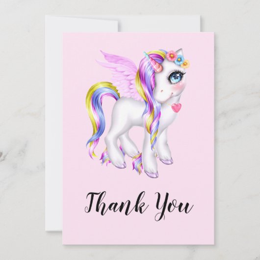 Beautiful Unicorn mit Rainbow Mane Vielen Dank Dankeskarte (Vorderseite)