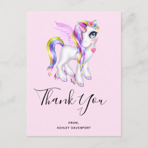 Beautiful Unicorn mit Rainbow Mane Vielen Dank Postkarte