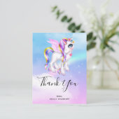 Beautiful Unicorn mit Rainbow Mane Vielen Dank Postkarte (Stehend Vorderseite)