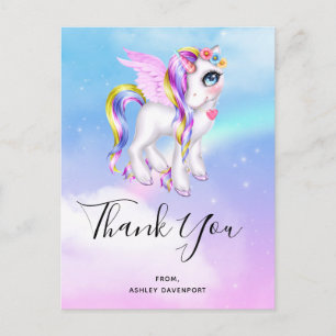 Beautiful Unicorn mit Rainbow Mane Vielen Dank Postkarte