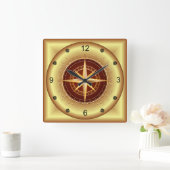 Beautiful Unique Gold & Maroon Compass ~ Quadratische Wanduhr (Zuhause)