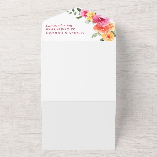 Beautiful Vibrant Pink Floral Wedding All In One Einladung (Außenbereich)