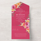 Beautiful Vibrant Pink Floral Wedding All In One Einladung (Innen Boden)
