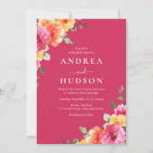 Beautiful Vibrant Pink Watercolor Floral Wedding Einladung (Vorderseite)