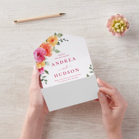 Beautiful Vibrant Spring Summer Floral Wedding All In One Einladung (Video)