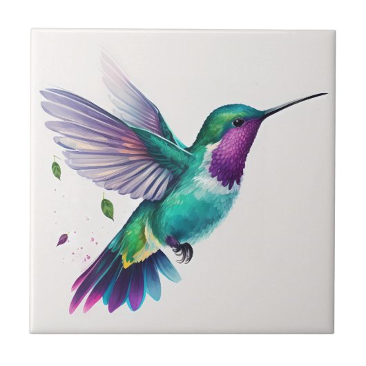 Beautiful Vibrant Watercolor Hummingbird Print Fliese (Vorderseite)