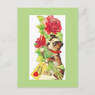 Beautiful Vintag Valentine Boston Terrier Puppy Feiertagspostkarte