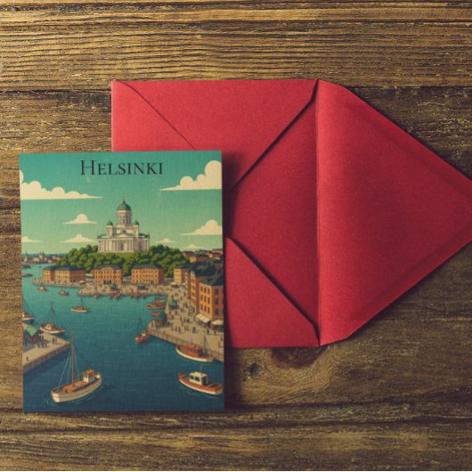 Beautiful Vintage Helsinki Finland Cityscape Postkarte