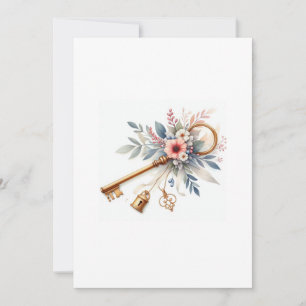 Beautiful vintage key and flowers einladung