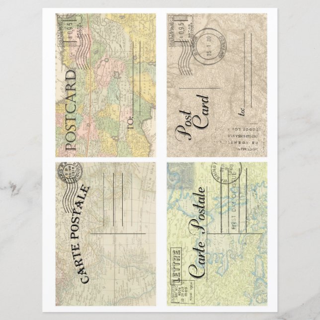 Beautiful vintage old maps postcards scrapbooking  (Rückseite)