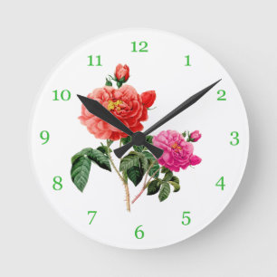 beautiful vintage red and pink rose flowers runde wanduhr