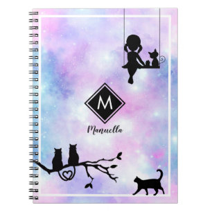 Beautiful Violet Watercolor Galaxy Girl Notizblock