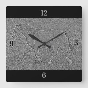 Beautiful Wall Clock - Embossed Horse Quadratische Wanduhr