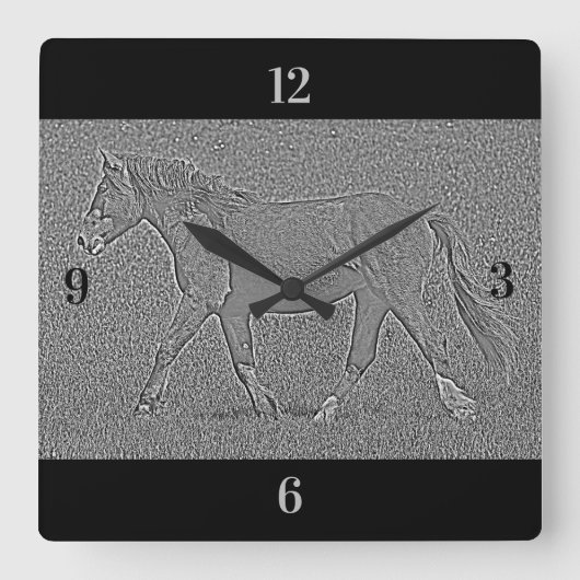 Beautiful Wall Clock - Embossed Horse Quadratische Wanduhr (Vorderseite)