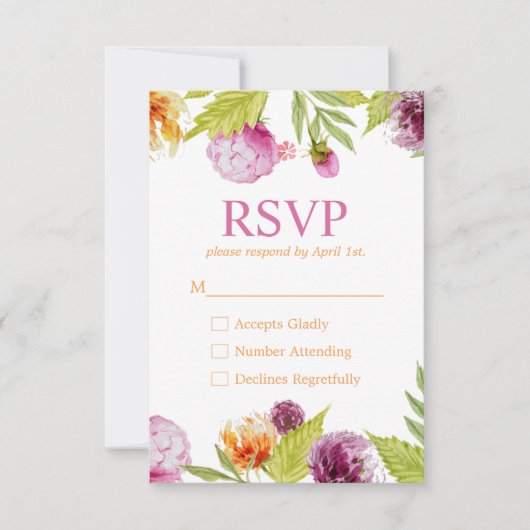 Beautiful Watercolor Blume UAWG Response Card RSVP Karte (Vorderseite)