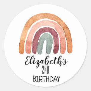 Beautiful Watercolor Boho Rainbow Birthday Runder Aufkleber