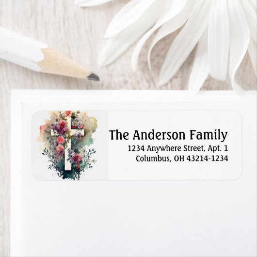 Beautiful Watercolor Christlich Cross Oster Label (Insitu)