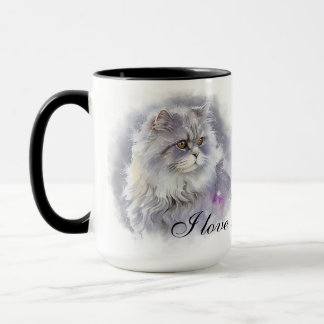 BEAUTIFUL WATERCOLOR FLUFFY ANGORA CAT TASSE