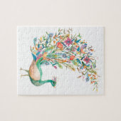 Beautiful watercolor green peacock puzzle (Horizontal)