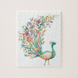 Beautiful watercolor green peacock puzzle