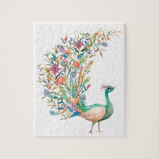 Beautiful watercolor green peacock puzzle (Vertikal)
