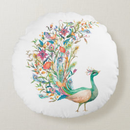Beautiful watercolor green peacock rundes kissen