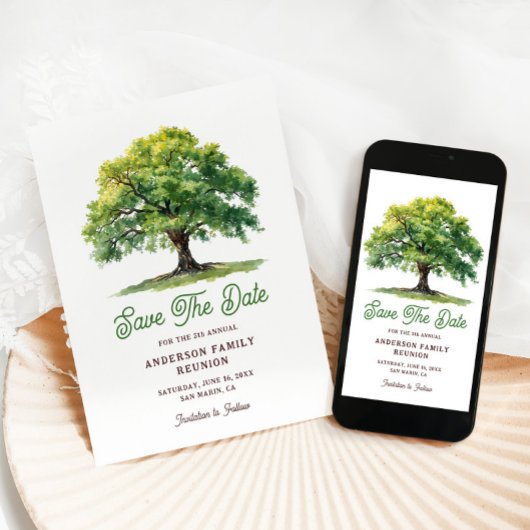 Beautiful Watercolor Oak Tree Family Reunion  Save The Date