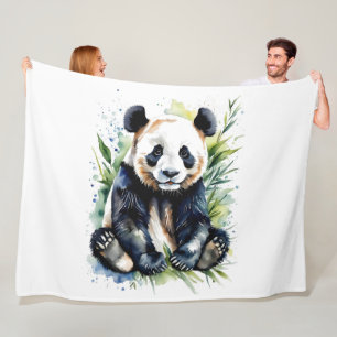 Beautiful Watercolor Panda Bear Fleecedecke