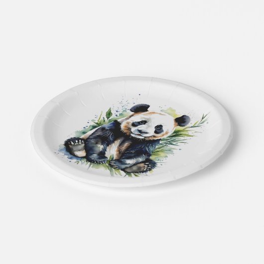 Beautiful Watercolor Panda Bear Pappteller (Schrägansicht)