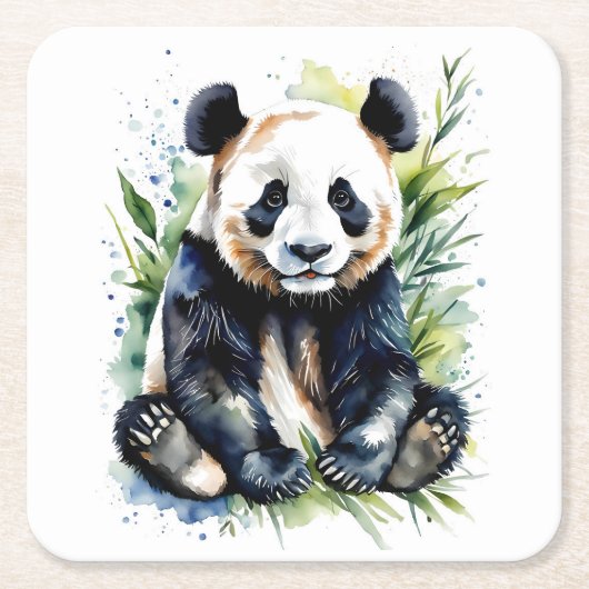 Beautiful Watercolor Panda Bear Rechteckiger Pappuntersetzer (Vorderseite)
