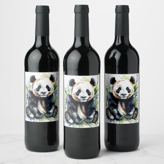 Beautiful Watercolor Panda Bear Weinetikett (Flaschen)