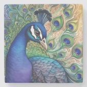 Beautiful Watercolor Peacock Steinuntersetzer (Vorderseite)
