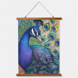 Beautiful Watercolor Peacock Wandteppich Mit Holzrahmen