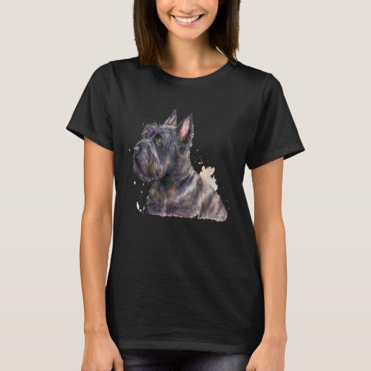 Beautiful Watercolor Scottish Terrier Portrait T-Shirt (Vorderseite)