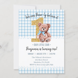 Beautiful Watercolor Teddy Bear 1. Geburtstag Einladung