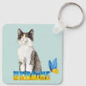 Beautiful Watercolor Ukraine Cat and Butterfly Schlüsselanhänger (Rückseite)