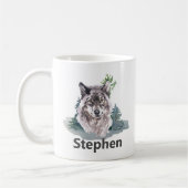 Beautiful Watercolor Wolf Personalisierter Name Kaffeetasse (Links)