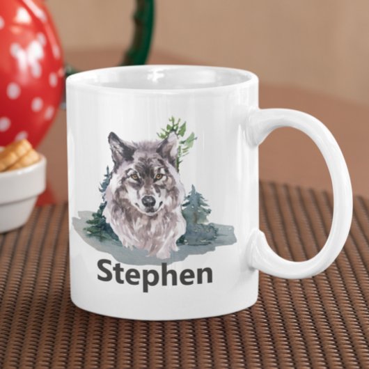 Beautiful Watercolor Wolf Personalisierter Name Kaffeetasse