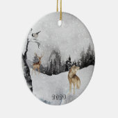 Beautiful Watercolor Wolf Snow Deer Landscape Keramik Ornament (Rechts)