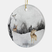 Beautiful Watercolor Wolf Snow Deer Landscape Keramik Ornament (Links)