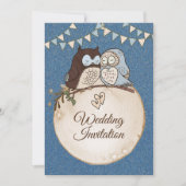 Beautiful Wedding Blue Brown Owl Glitter Einladung (Vorderseite)
