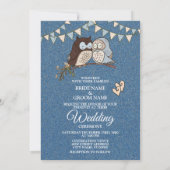 Beautiful Wedding Blue Brown Owl Glitter Einladung (Rückseite)